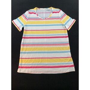Lands End Striped‎ TShirt Womens Size S/T Short Sleeve V Neck Casual Top